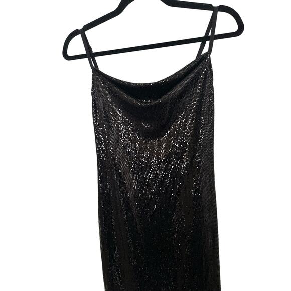 Bebe Black Cowl Neck Shimmer Sleeveless Cocktail Maxi Dress Size Medium - Picture 3 of 9